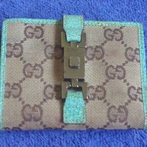 Vintage Gucci Signature Lock Leather Canvas Wallet